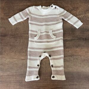 Carter's Cream & Taupe Striped Knit Baby One-Piece